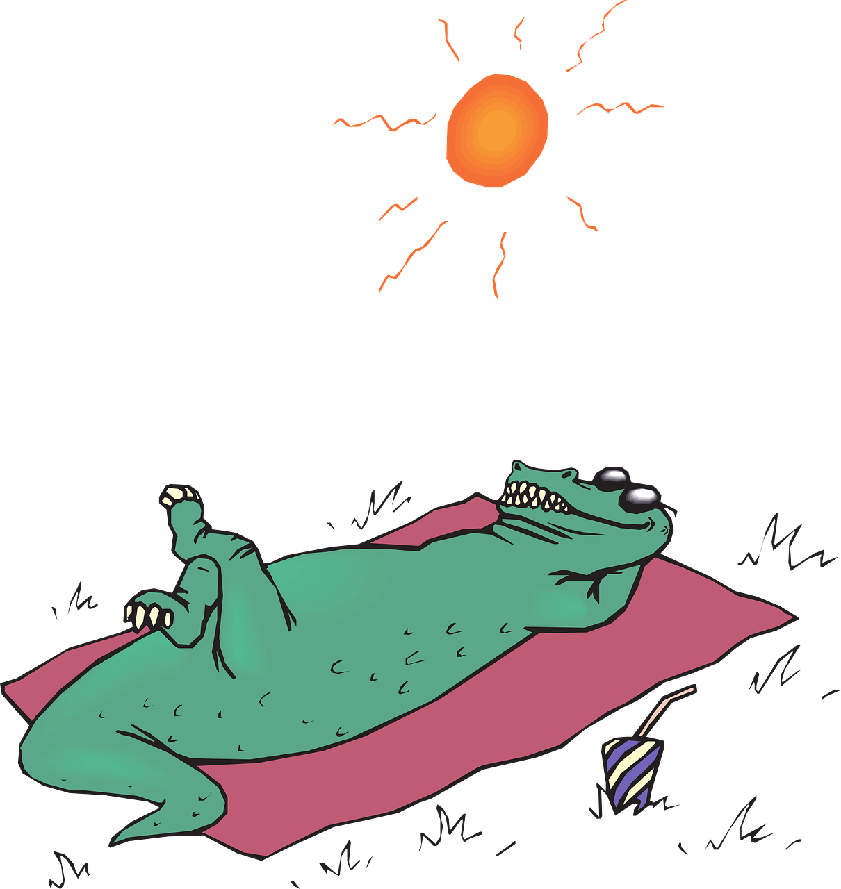 a green lizard laying on top of a pink blanket, an illustration of, by Loren Munk, tumblr, sunbathing. illustration, on a black background, fat dragon, sun set