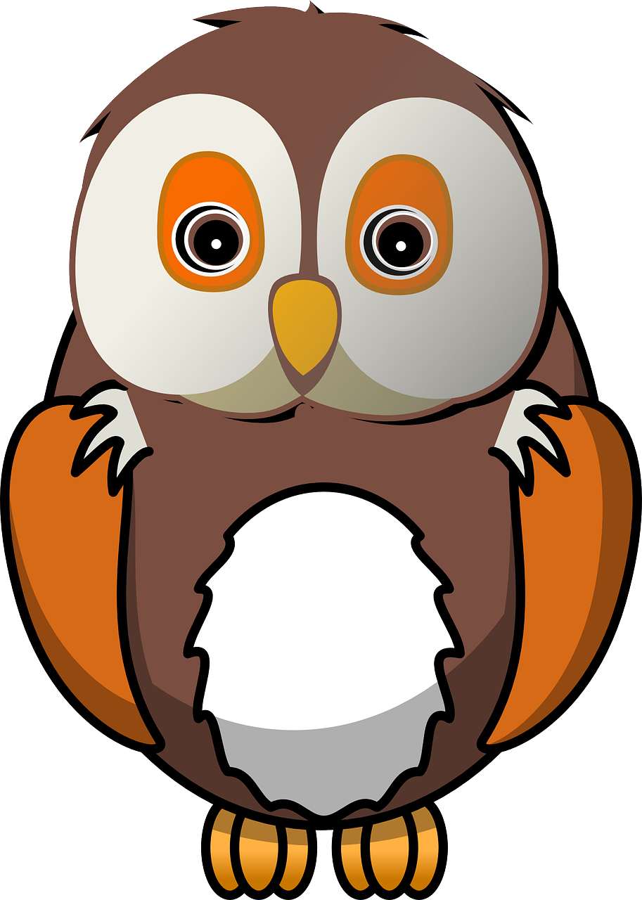 a brown and white owl with orange eyes, vector art, pixabay, sōsaku hanga, with round face, felt, ( 3 1, big chin