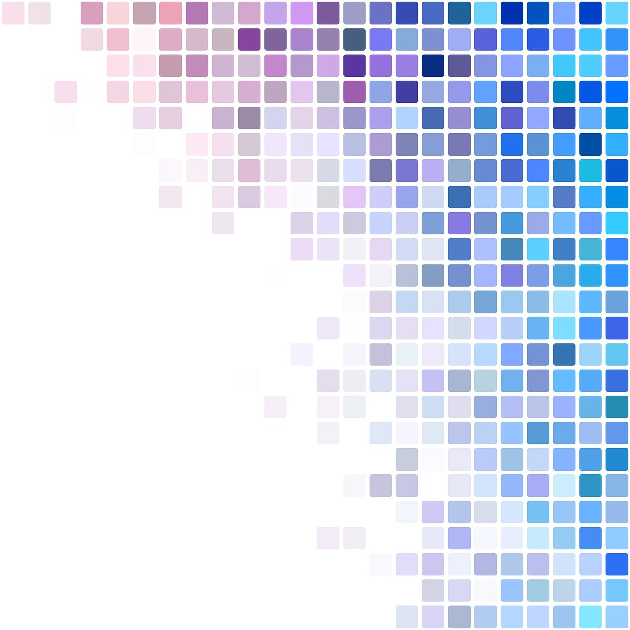 a multicolored pattern of squares on a white background, pixel art, by Hasegawa Settan, blue purple gradient, information, simple white background, right side composition