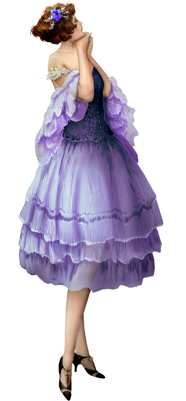 a woman in a purple dress posing for a picture, a raytraced image, inspired by Anna Füssli, polycount, renaissance, rococo ruffles dress, close-up view, wearing a tutu, [ [ hyperrealistic ] ]