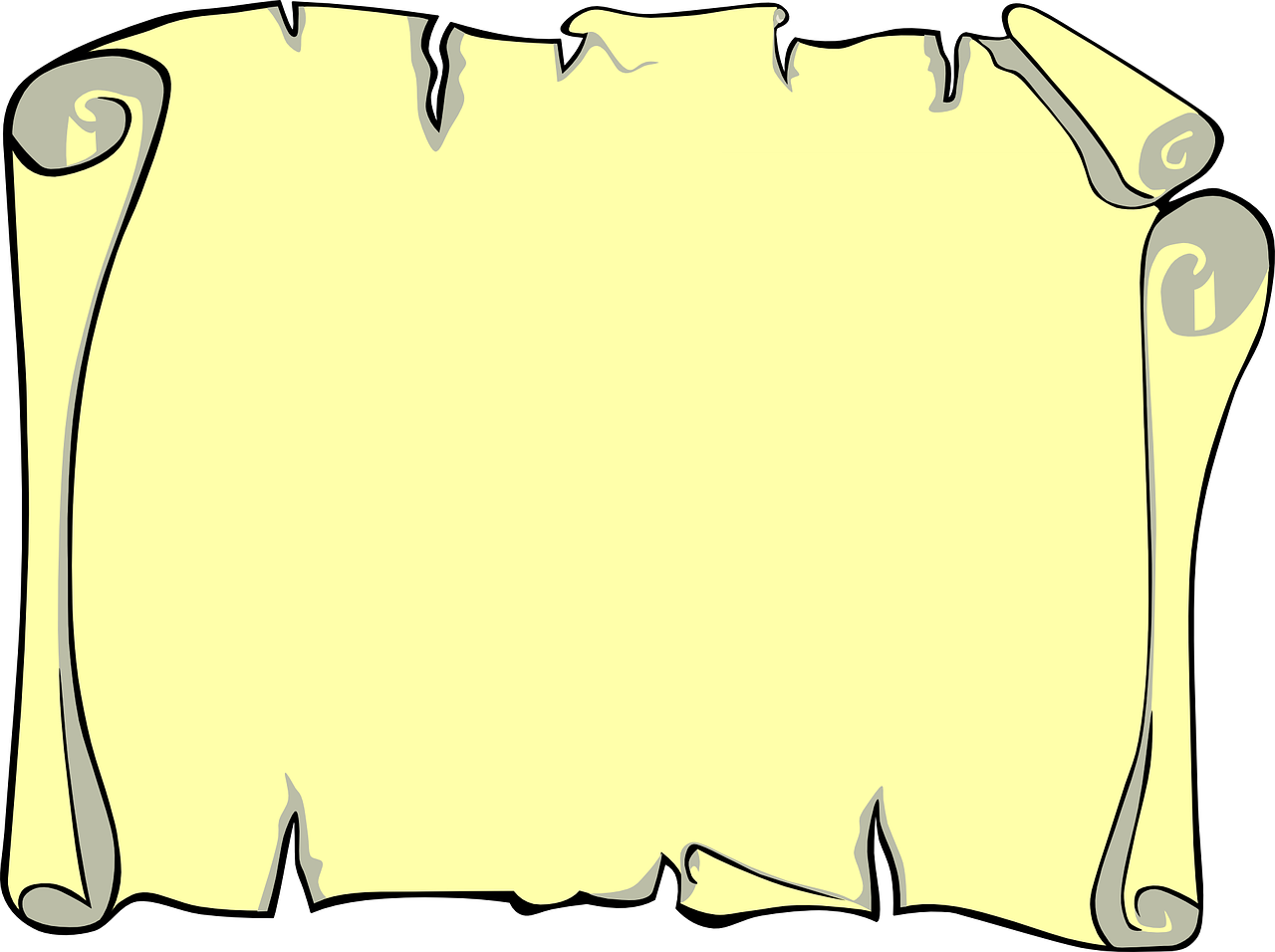 a scroll of paper on a black background, a cartoon, soft yellow background, thick thick thick outlines, background is the ruins, wide frame