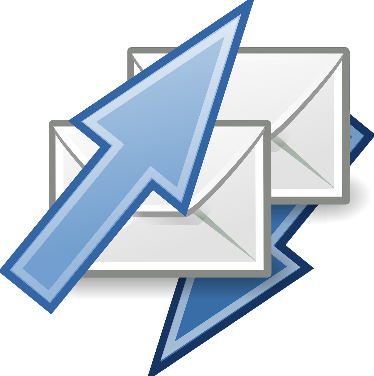 two envelopes with an arrow coming out of them, a screenshot, computer art, three quarter view, viewpoint is to front and left, link, ( ( illustration