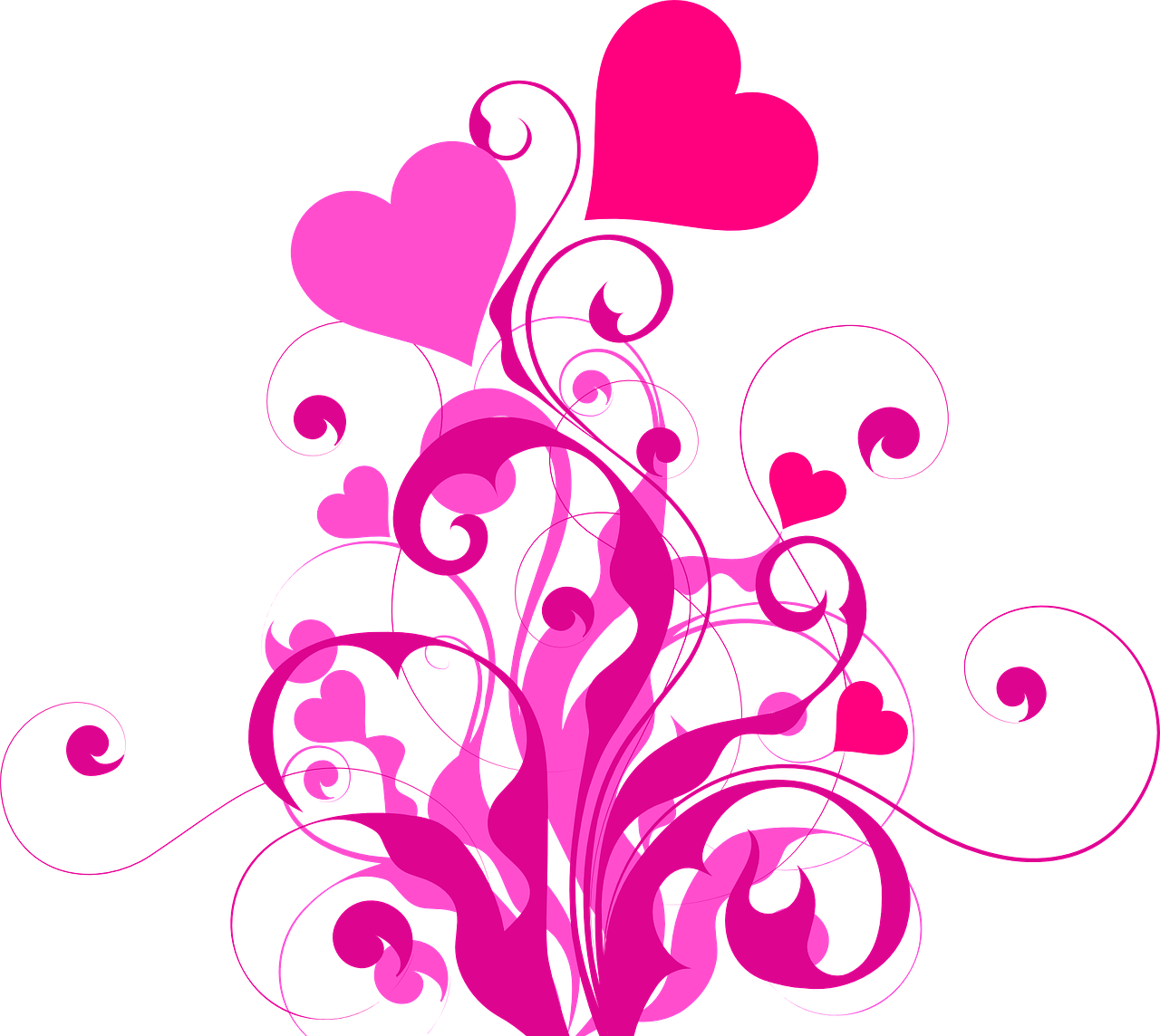 a bunch of pink hearts on a black background, vector art, flickr, romanticism, electric vines and swirls, floral growth, by :5 sexy: 7, ornate flower design