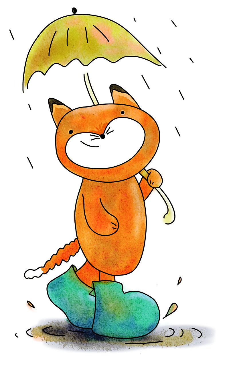 a drawing of a cat holding an umbrella, a digital rendering, flickr, orange cat, [[[[grinning evily]]]], cartoon moody scene, on black background