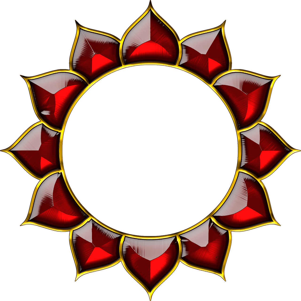 a red and gold sunflower with a black background, a digital rendering, inspired by Otto Piene, deviantart, art nouveau, gothic arch frame, embedded with gemstones, smooth round shapes, ring