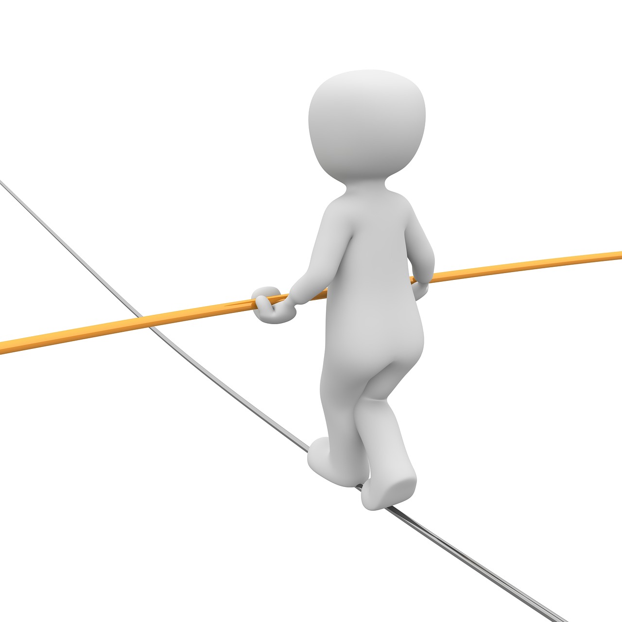 a person is walking on a tight rope, figuration libre, computer generated, istockphoto, insisted on cutting in line, close - up photo