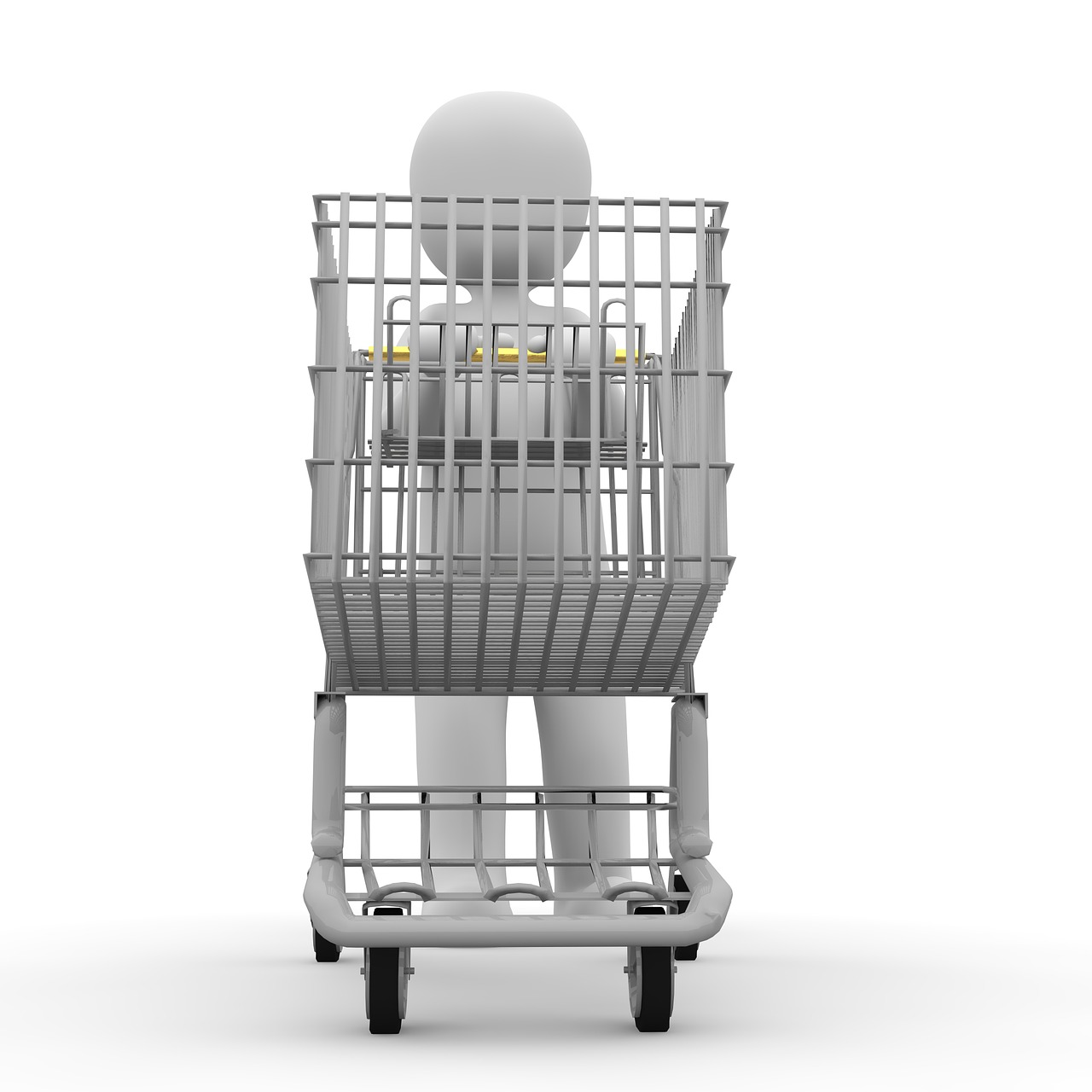 a person is sitting in a shopping cart, an ambient occlusion render, minimalism, fullbody photo, high res photo