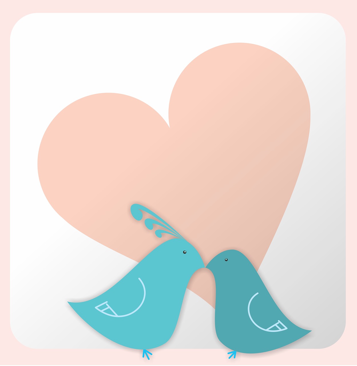 a couple of birds standing next to each other in front of a heart, an illustration of, pastel tone, kissing together, an illustration, marketing photo