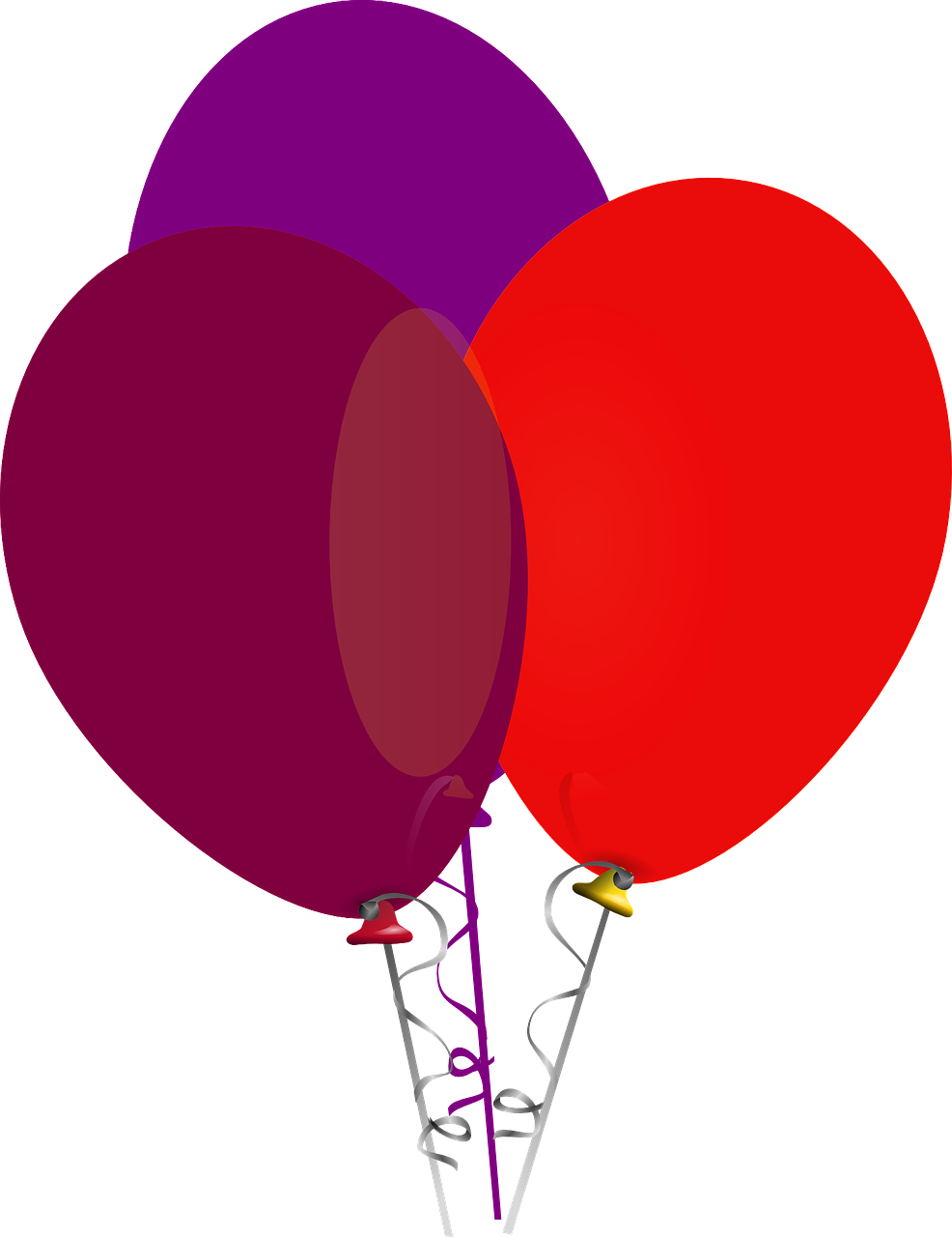 a couple of balloons sitting on top of a ladder, by Thyrza Anne Leyshon, computer art, purple and red, at a birthday party, black-crimson color scheme, [ floating ]!!