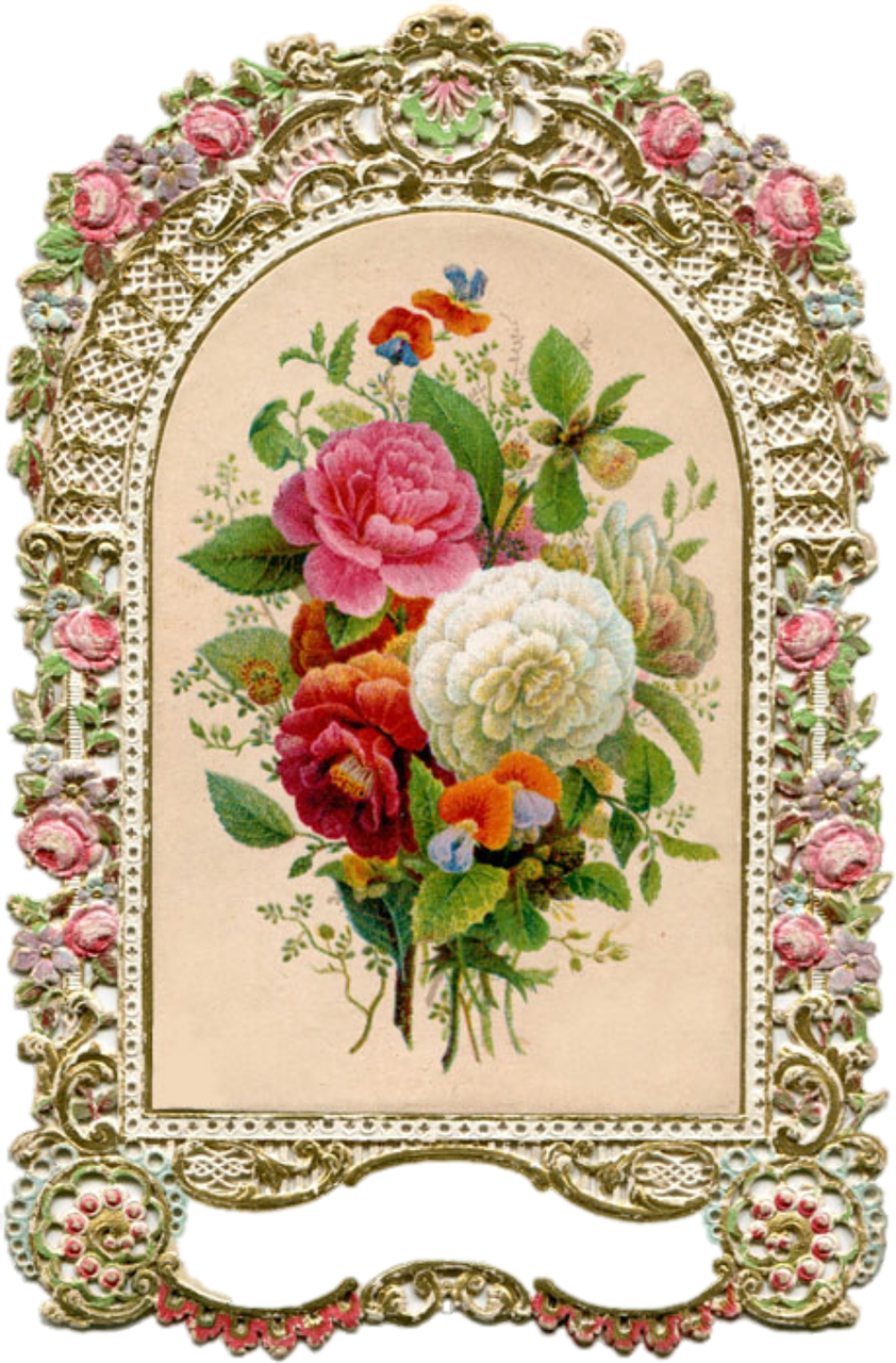a picture of a bunch of flowers in a frame, a digital rendering, inspired by Margaret Brundage, flickr, romanticism, arched back, detailed lacework, johnson heade, stain glass