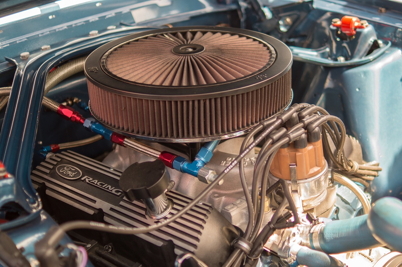 a close up of the engine of a car, by Thomas Häfner, pexels contest winner, photorealism, brown and cyan blue color scheme, nostalgic 8k, tuning, [ 4 k photorealism ]