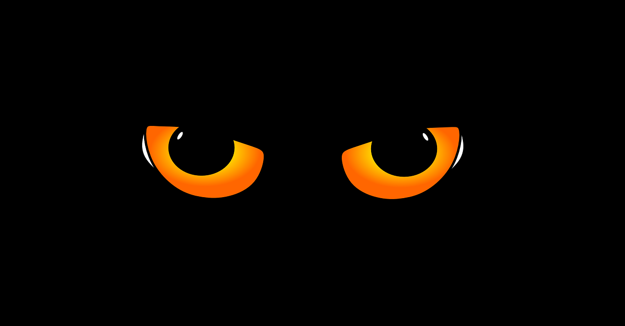 a close up of a cat's eyes in the dark, vector art, shutterstock, digital art, black and orange, two eyes, eyes of corporaptor hominis, created in adobe illustrator