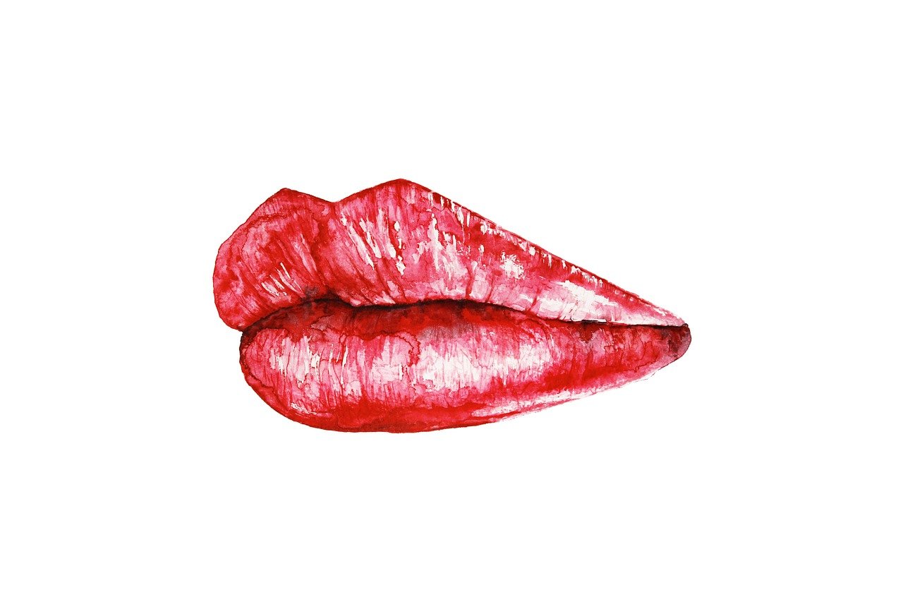 a close up of a red lipstick on a white background, a watercolor painting, photorealism, french kiss, pulp illustration, 👁🌹👾, lowres