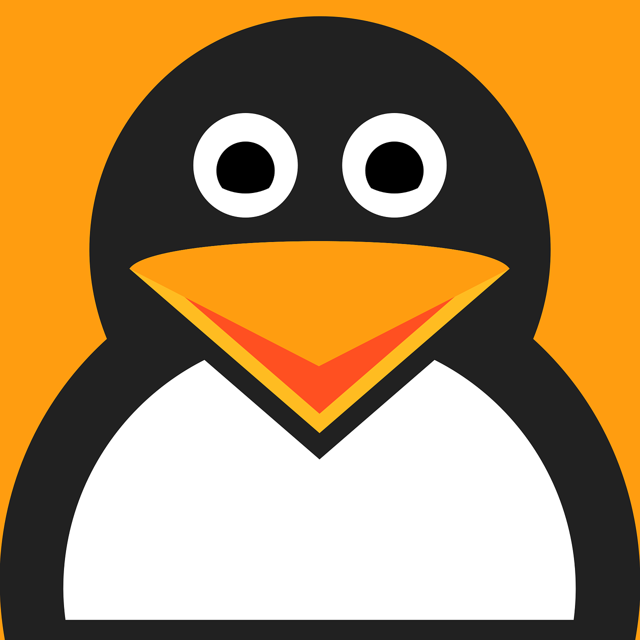 a close up of a penguin's face on an orange background, reddit, mingei, vectorized, icon black and white, untextured, very sharp photo