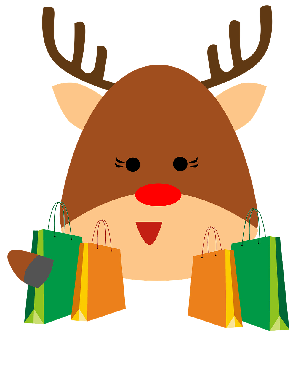 a reindeer with shopping bags in his mouth, inspired by Rudolph F. Ingerle, pixabay, mingei, on black background, girl, sanrio, lots of shops