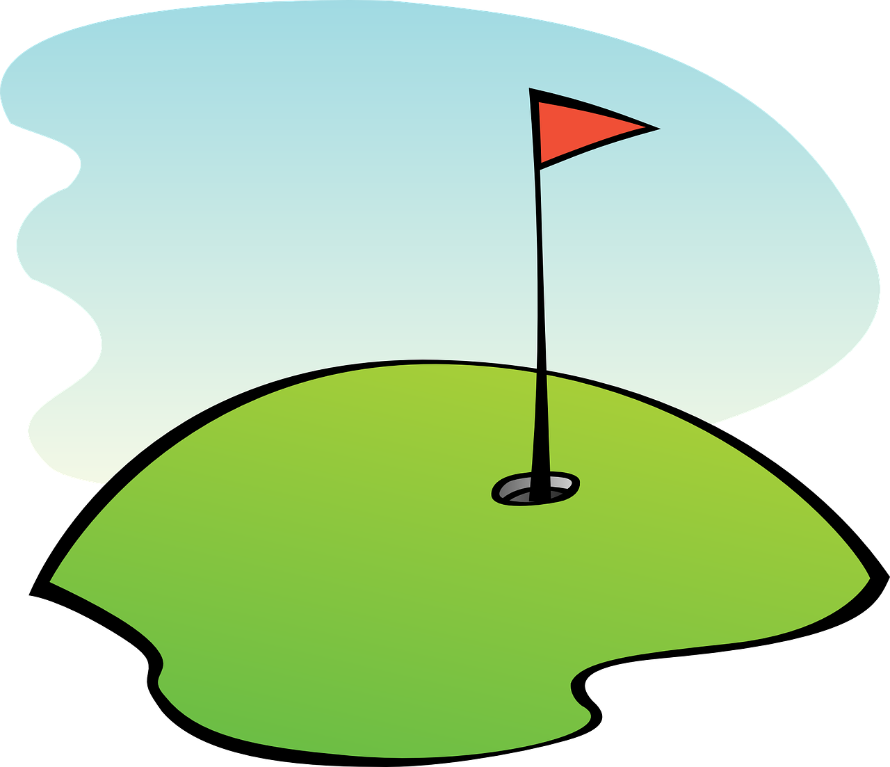 a golf hole with a flag on it, pixabay, cartoonish and simplistic, no logo, a long-shot, ( ( illustration