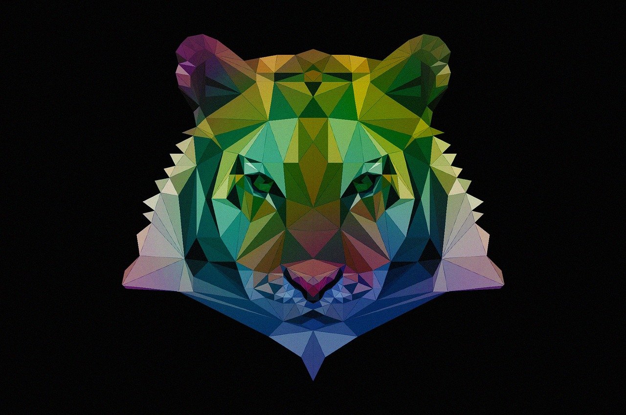 colorful art of a tiger's face in the dark