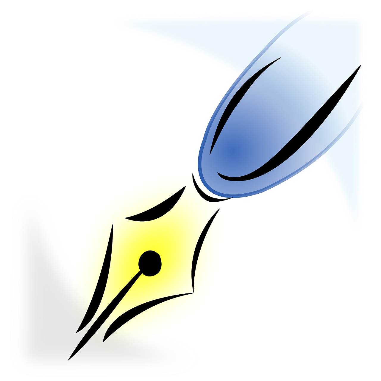 a pen with a yellow light coming out of it, an illustration of, blue ink pen, sharp illustration, stylized illustration, clipart