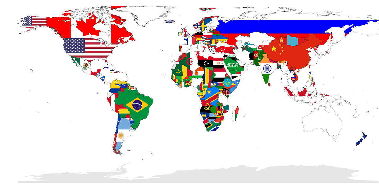 a map of the world with flags of different countries, a photo, by Sam Dillemans, excessivism, ((oversaturated)), black, sergey krasovskiy, flikr