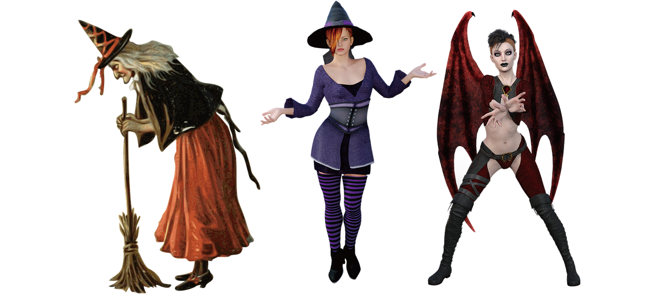 a group of three witches standing next to each other, inspired by senior character artist, more textures, dancing character, felicia day, full res