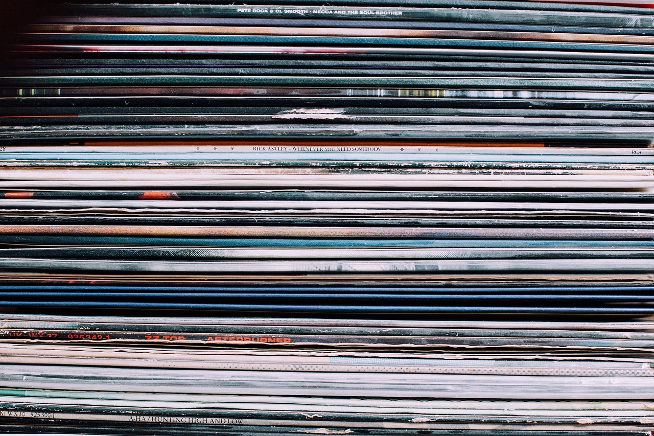 a stack of vinyl records stacked on top of each other, an album cover, pexels, vertical lines, lined up horizontally, hyperdetailed!, detailed wide shot