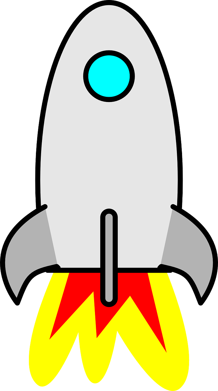 a cartoon rocket ship flying through the air, vector art, pixabay, pop art, clean lineart and flat color, the spaceship is on fire, front-view, silver space suit