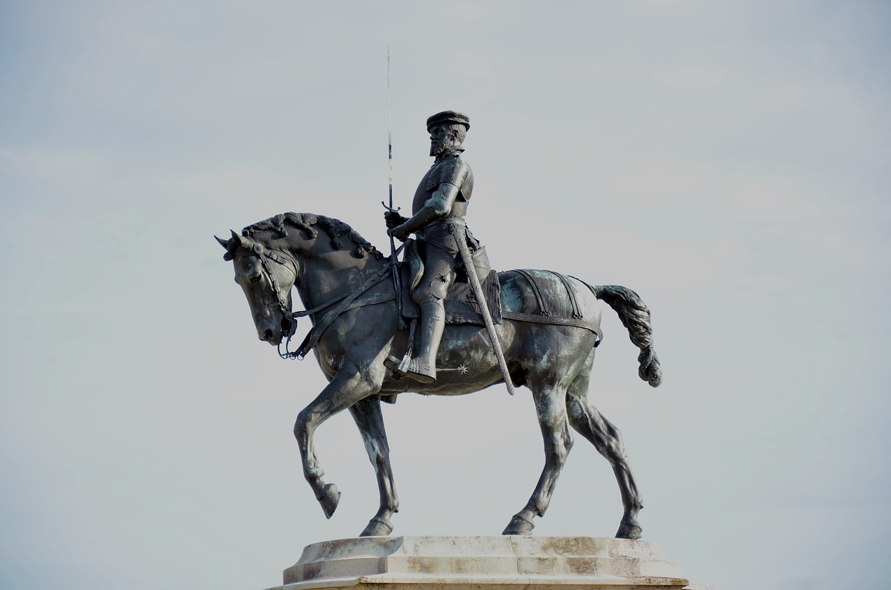 a statue of a man riding on the back of a horse, a statue, inspired by Prince Hoare, fine art, officers uniform, distant photo, cannon photo