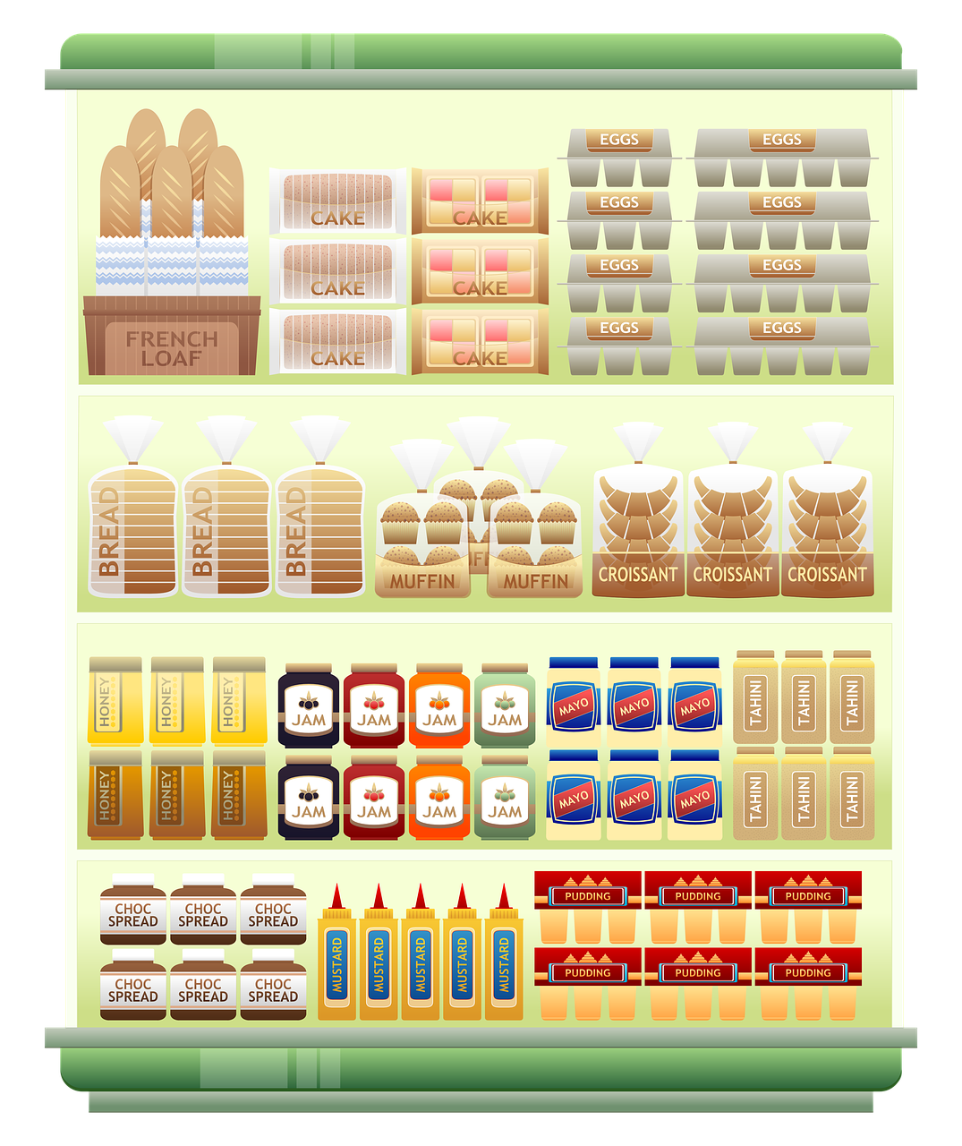 a shelf filled with lots of different types of food, a digital rendering, by Josetsu, naive art, material pack, high grain, retail price 4 5 0, halogen