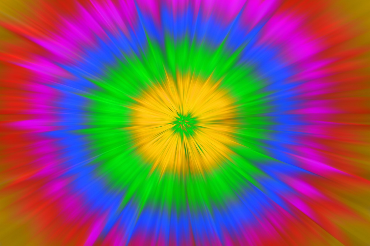 a close up of a colorful tie dye pattern, a raytraced image, explosion in the background, round background, neon background, closeup photo