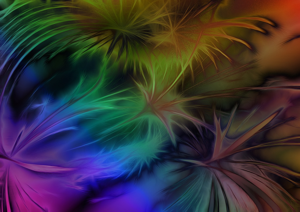 a close up of a bunch of colorful feathers, a digital painting, by Eugeniusz Zak, abstract art, space fractal gradient, phone background, magical forest backround, rainbow aurora
