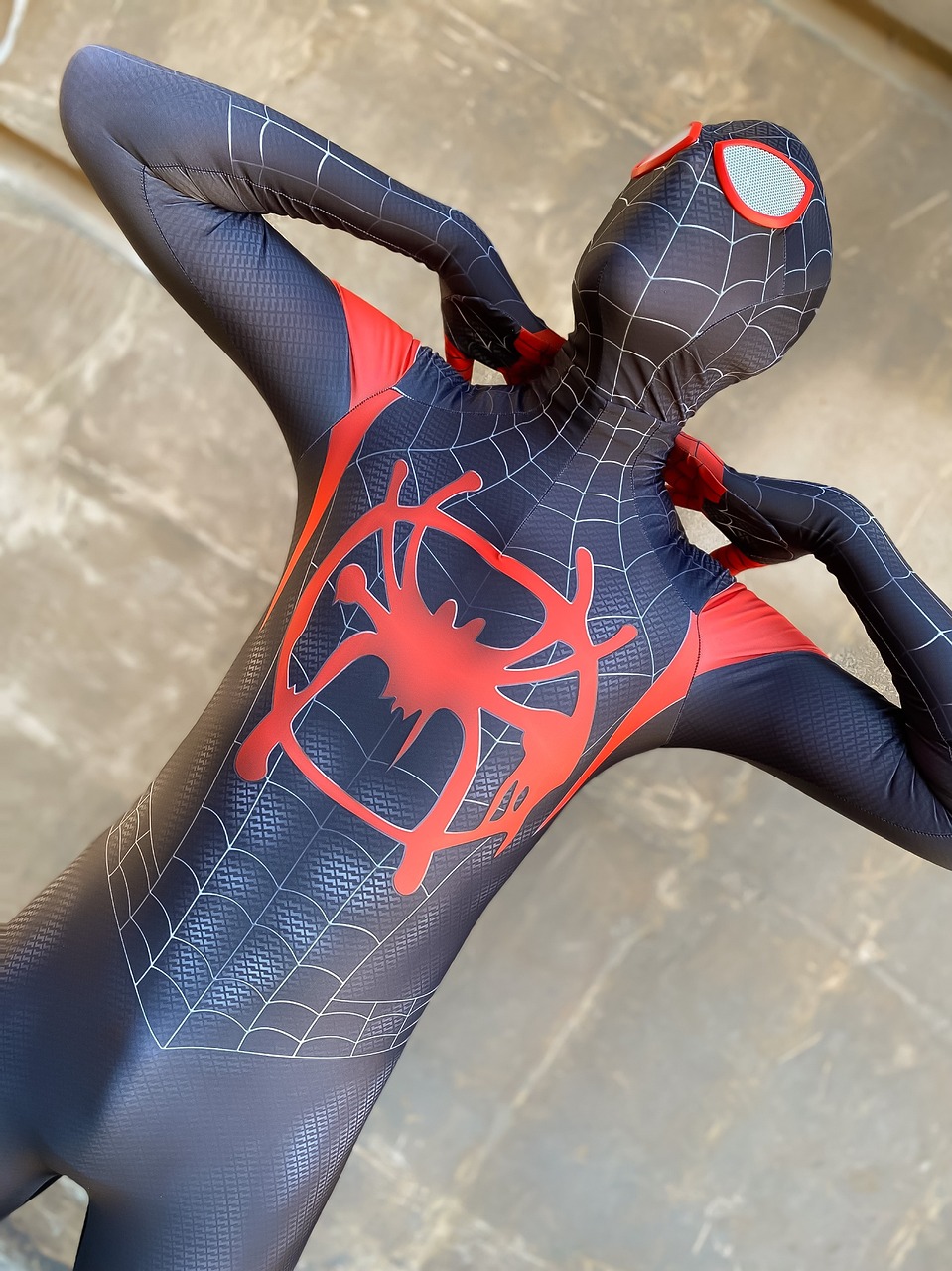 a close up of a person in a spider - man costume, inspired by Alton Tobey, black steel with red trim, 🦩🪐🐞👩🏻🦳, front side view full sheet, asuka suit under clothes!