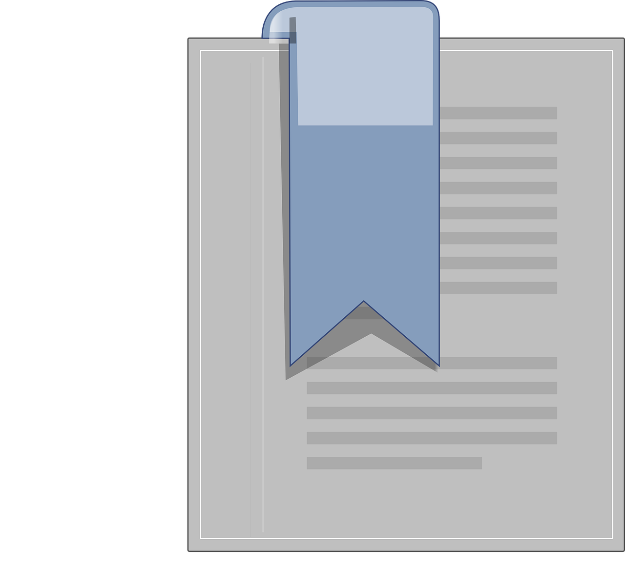 a blue bookmark sitting on top of a piece of paper, a screenshot, by Dan Content, pixabay contest winner, conceptual art, gray, encyclopedia illustration, dark. no text, flag