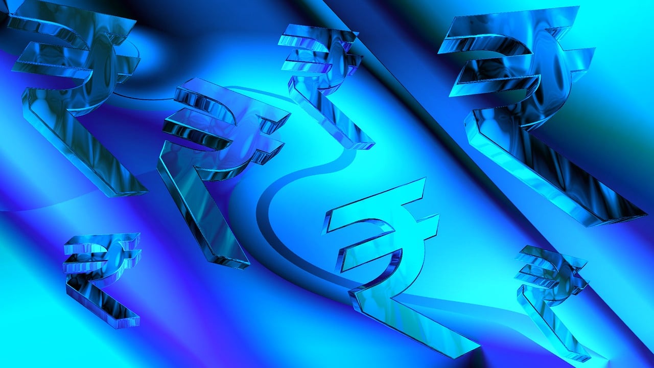 a computer generated image of a dollar sign, a digital rendering, by Saurabh Jethani, digital art, tilt shift glass background, blue colored traditional wear, figures, vertical wallpaper