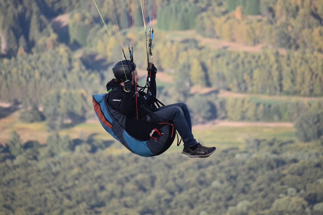 a man flying through the air while holding onto a parachute, a picture, by Emma Andijewska, shutterstock, in spain, sitting on top of a cryopod, gondola, high quality details