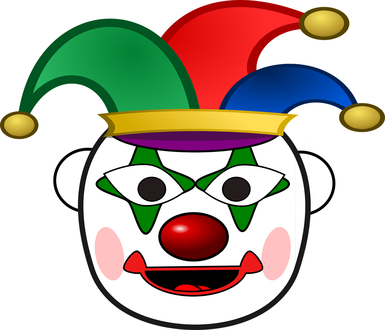 a close up of a clown's face on a black background, a digital rendering, pixabay, toyism, clipart icon, mascot illustration, pointy mask, !!! very coherent!!! vector art