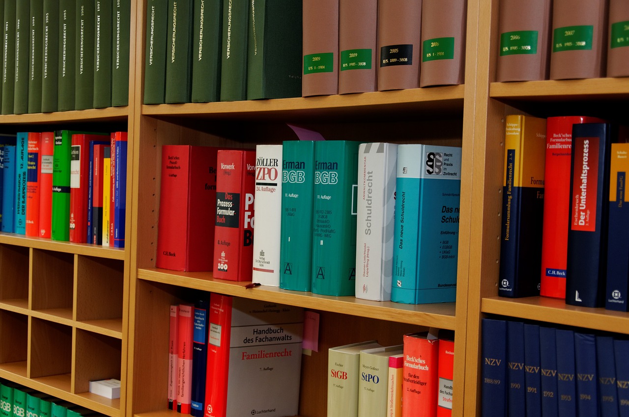 a bookshelf filled with lots of different colored books, a photo, by Thomas Häfner, lawyer suit, in the office, annotations, forms