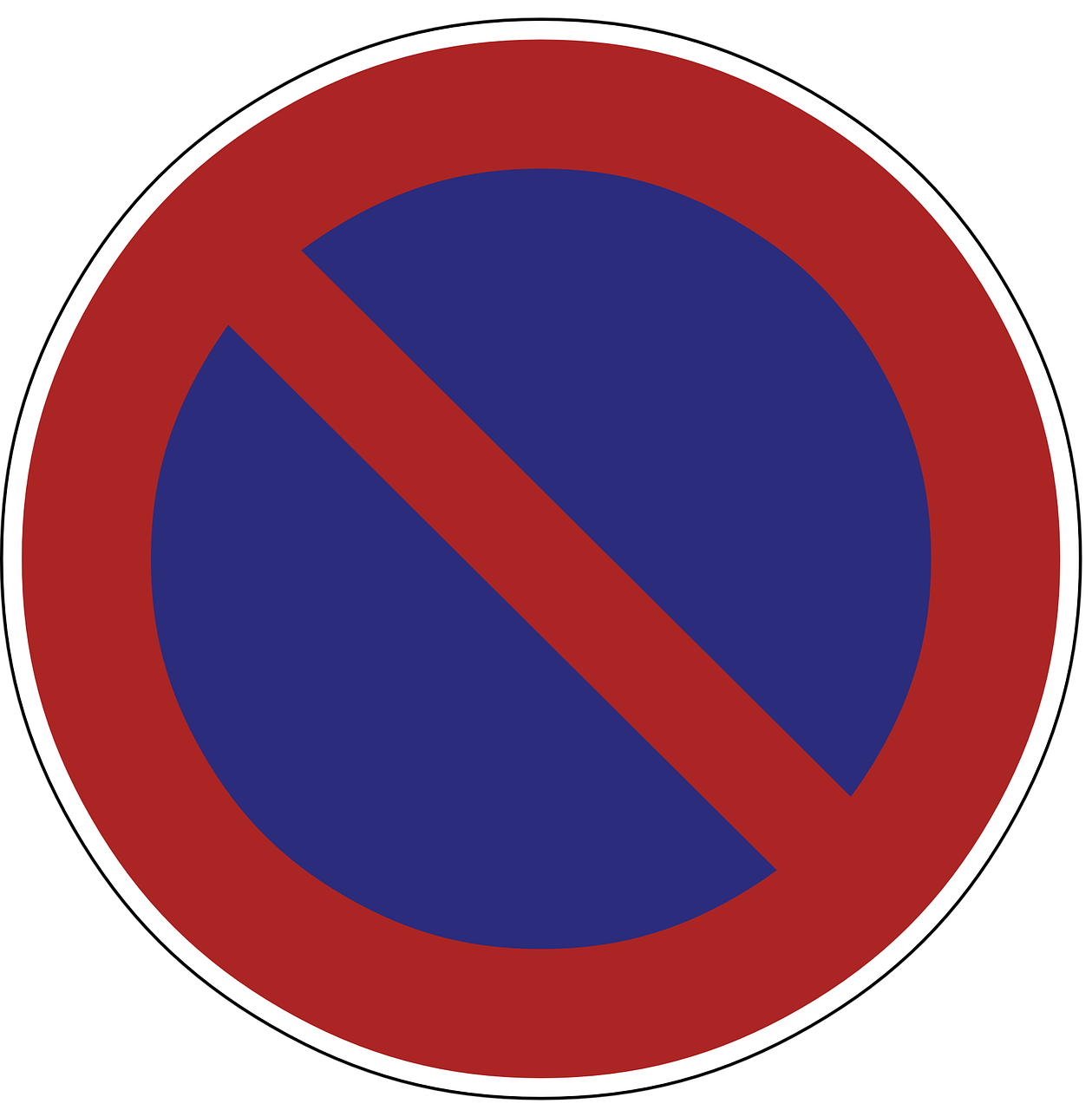 a red and blue no parking sign on a black background, a digital rendering, inspired by Shūbun Tenshō, pixabay, plasticien, circular, 14th century, wikimedia commons, militaristic