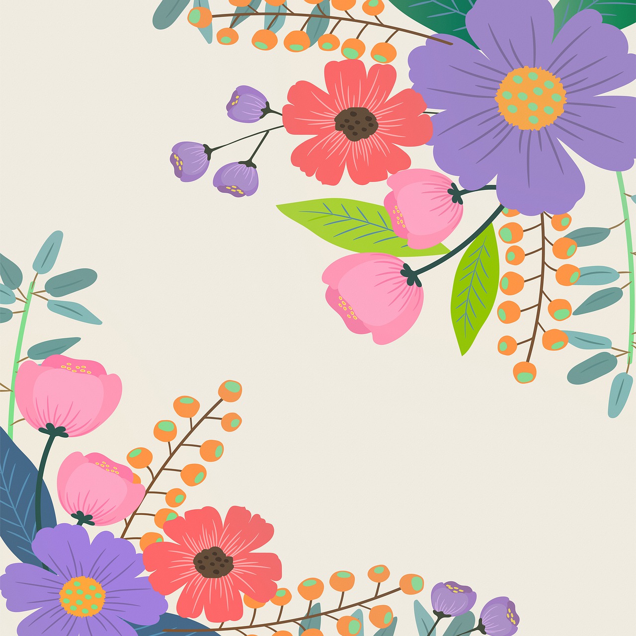 a picture of a bunch of flowers on a white background, a digital painting, by Fiona Rae, shutterstock contest winner, poster illustration, card template, shaded flat illustration, a beautiful artwork illustration