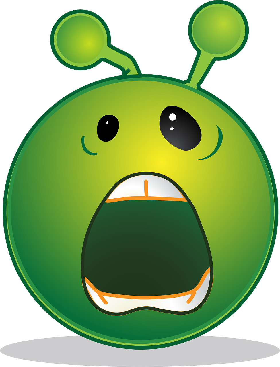 a green alien with its mouth open and eyes wide open, a digital rendering, inspired by Jim Davis, deviantart, mingei, !!! very coherent!!! vector art, round, iphone, cute:2