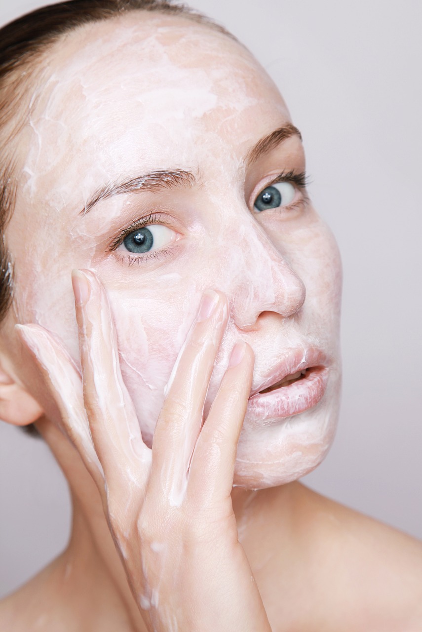 a close up of a person with a face mask, shutterstock, hyperrealism, soap, with a white complexion, model face, face photo