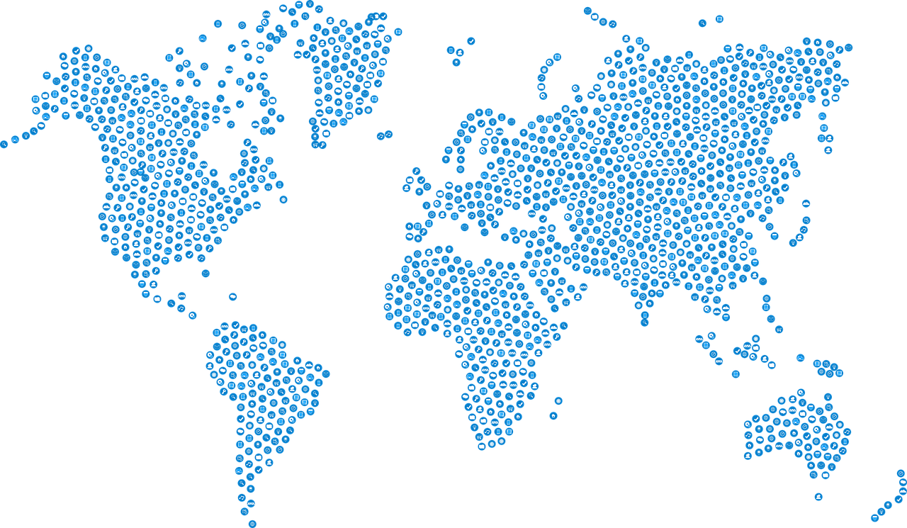 a blue dotted world map on a black background, by Daniel Schultz, conceptual art, made of lollypops, metaballs, screen capture, closeup photo