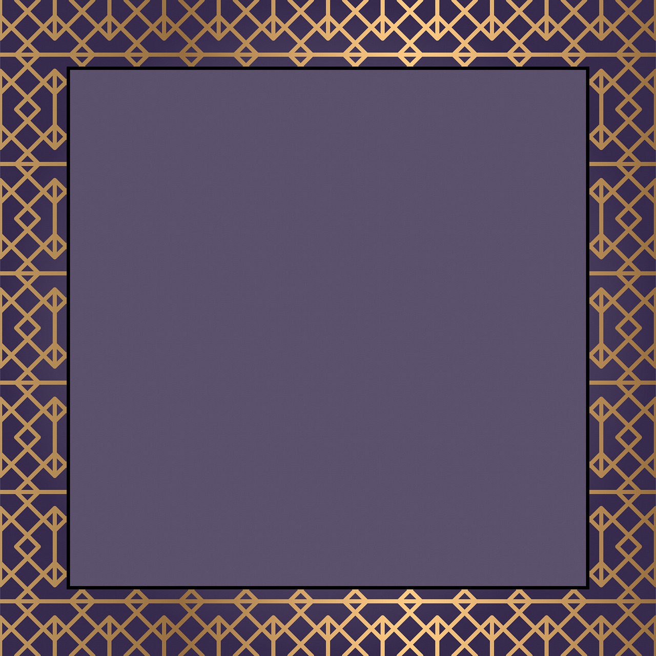 a purple background with a gold border, inspired by Katsushika Ōi, art deco, iron frame, dark beige grey background, lattice, square pictureframes