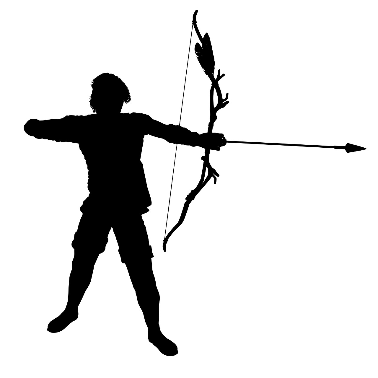 a silhouette of a man holding a bow and arrow, vector art, top down shot, legolas as an elf ranger, computer - generated, child