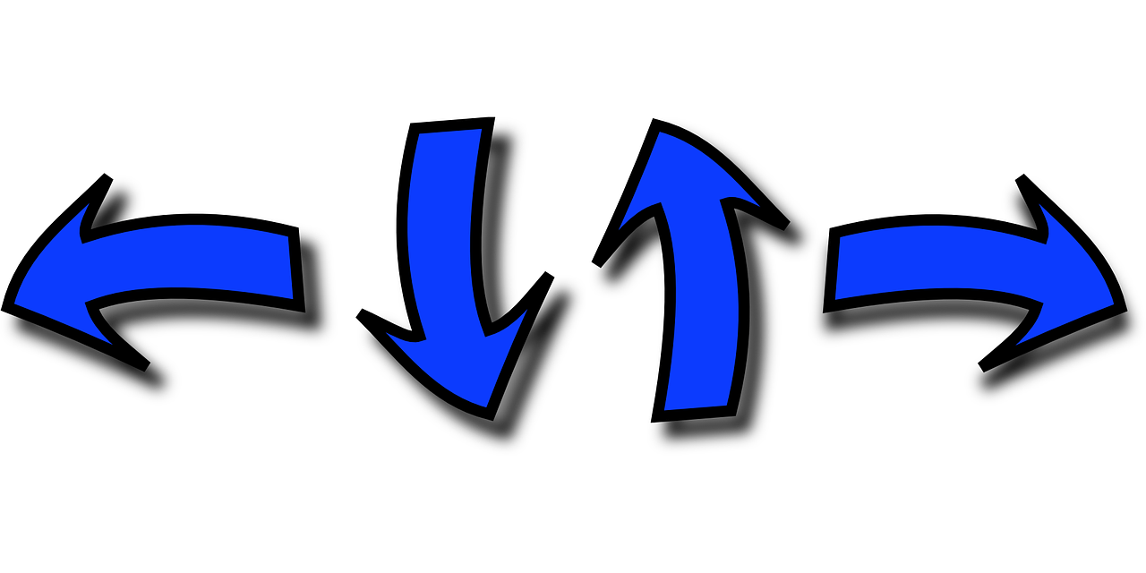 two blue arrows pointing in opposite directions, by Tom Carapic, black backround. inkscape, upsidedown, directions and moods. faces only, iu