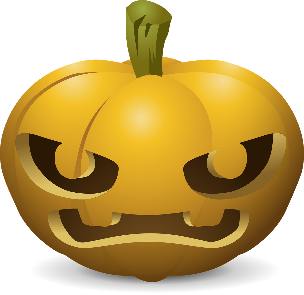 a yellow pumpkin with a green leaf sticking out of it's mouth, vector art, sōsaku hanga, scary and dark, 3 d model, in a dark, very very very very scary