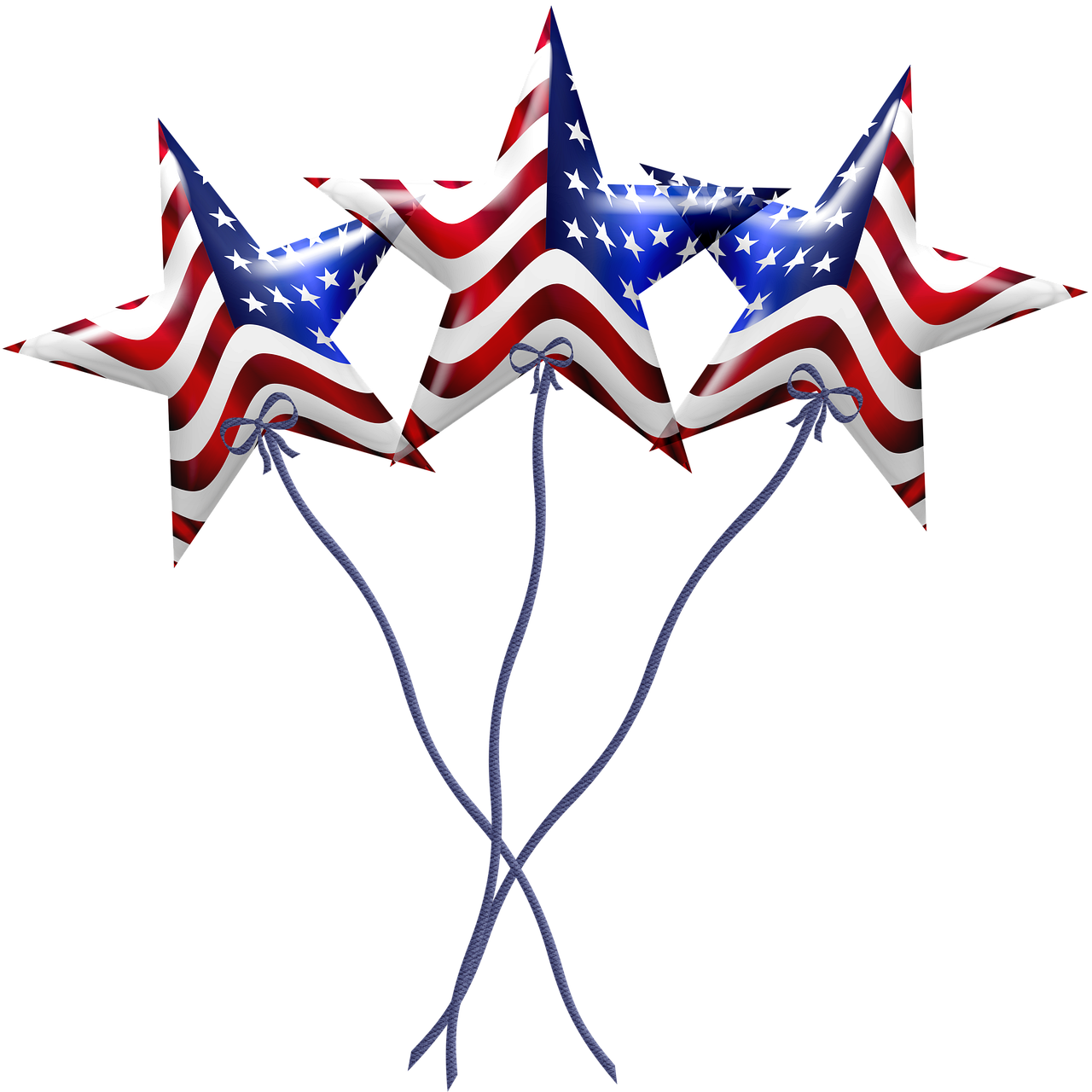 a group of three red, white and blue stars, a digital rendering, by Robert Childress, balloons, on black background, usa-sep 20, model