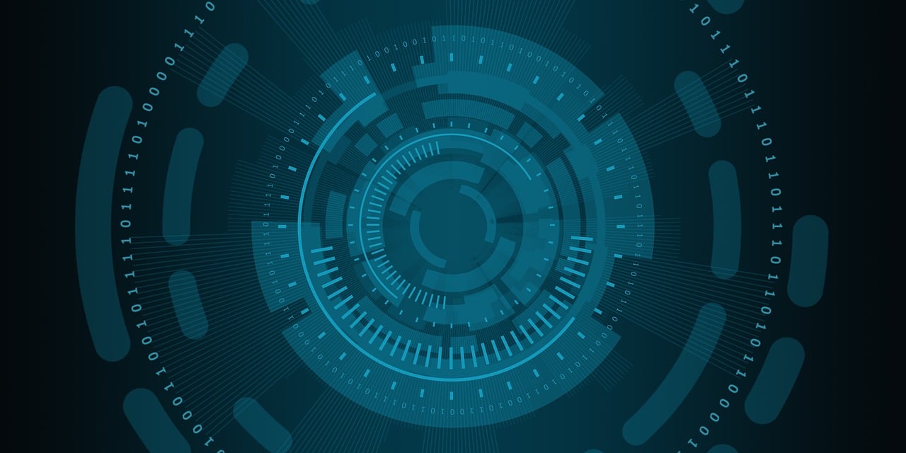 a close up of a clock on a dark background, digital art, by Sebastian Vrancx, blue and cyan scheme, vector technical documents, background image, technological rings