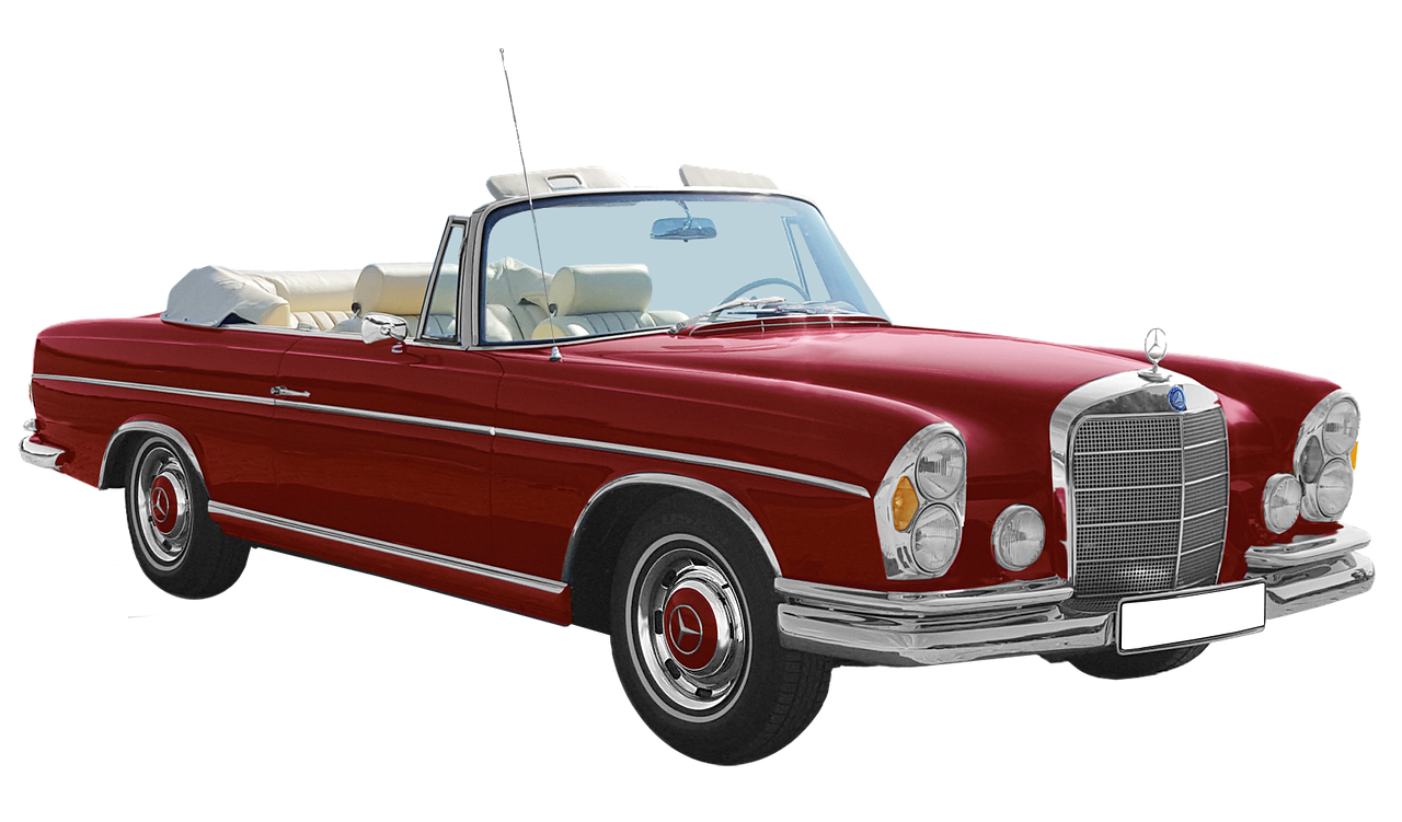 a red convertible car on a black background, a digital rendering, trending on pixabay, arabesque, mercedes, vintage - w 1 0 2 4, watch photo, 60s style