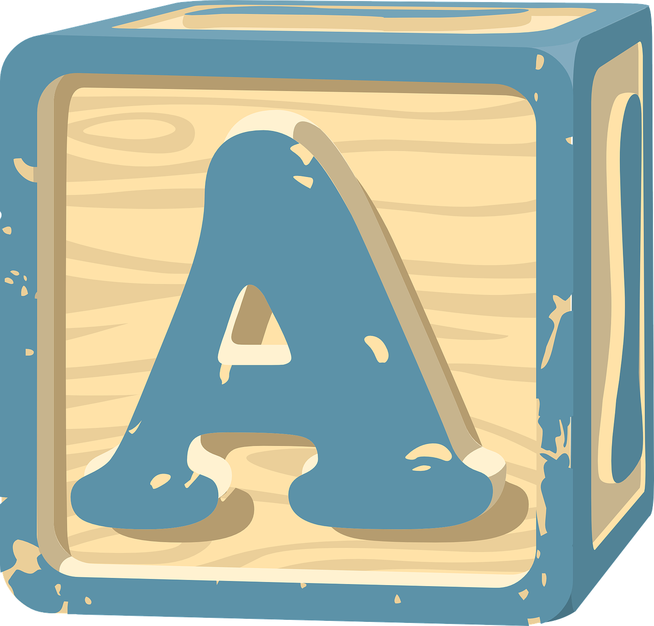 a wooden block with the letter a in it, by Alexander Brook, pixabay, children\'s illustration, shaded flat illustration, bluey, an antique