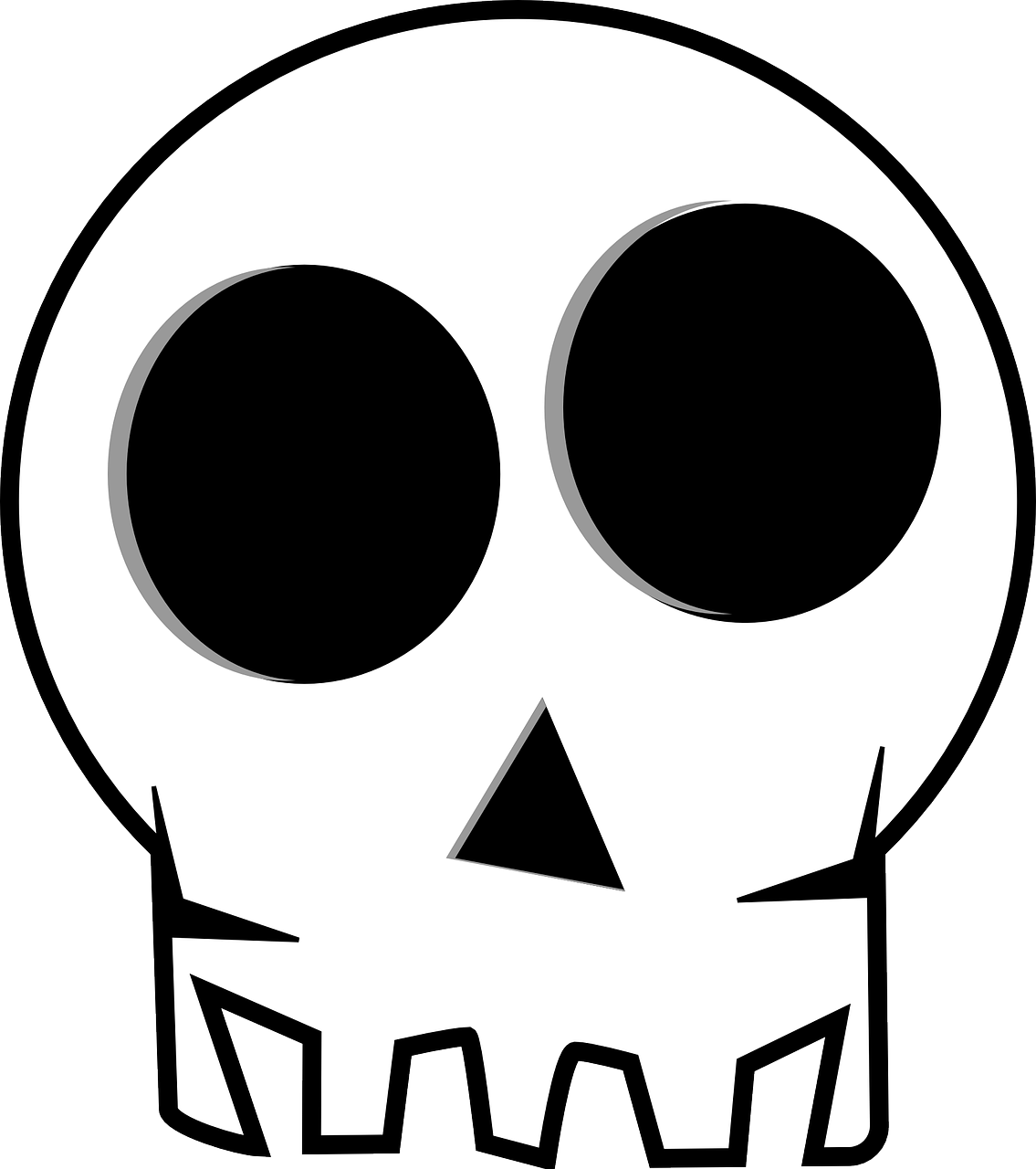 a black and white drawing of a skull, a cartoon, pixabay, digital art, very minimal vector art, jack skellington, style of super meat boy, a brightly colored